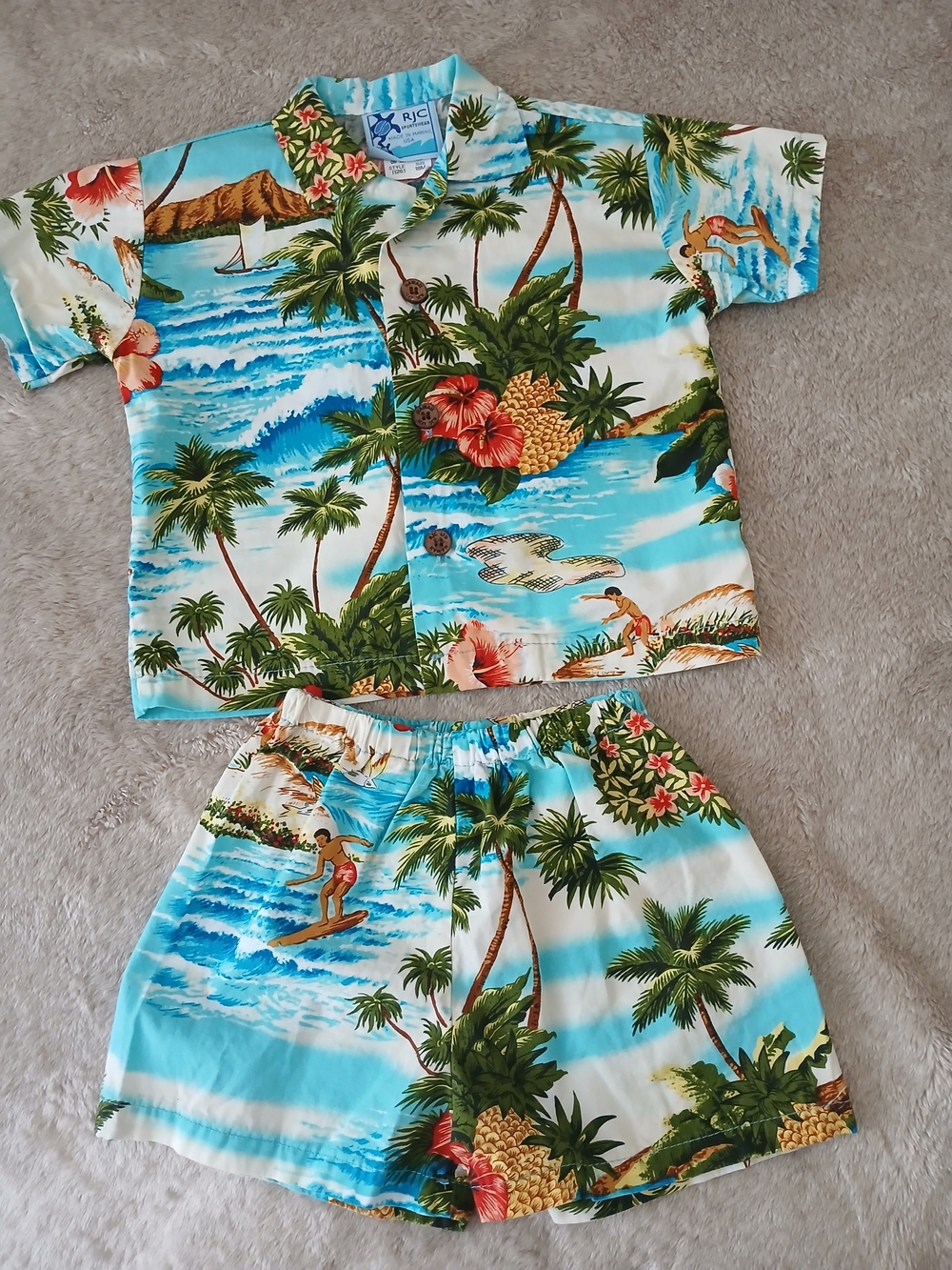 RJC Hawaiian Shirt Shorts Set 18M Made in Hawaii USA 100% Cotton Tropical
